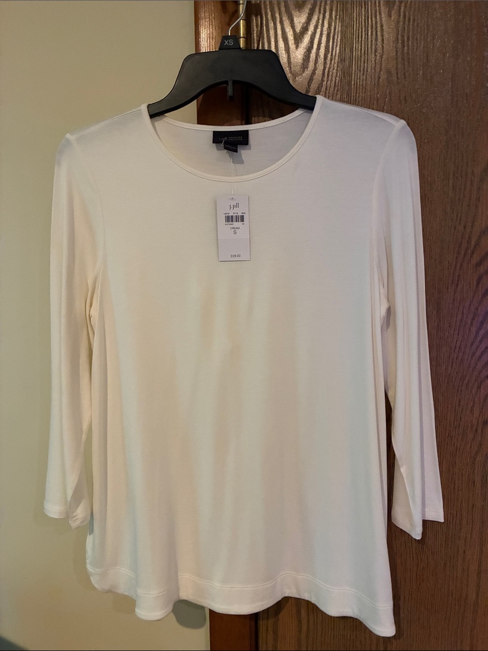 Cream Colored Women's 3/4 Sleeve Scoop Neck Top - JJill